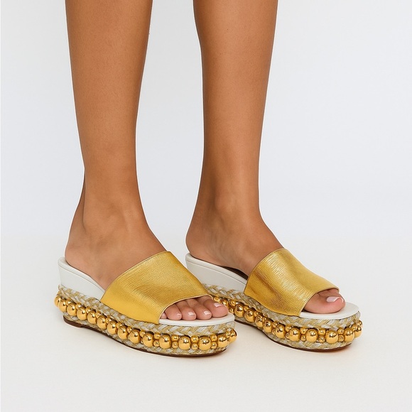 Christian Louboutin Janibasse Laminato Gold Lizard Embossed Mules Size 38 - Picture 8 of 8